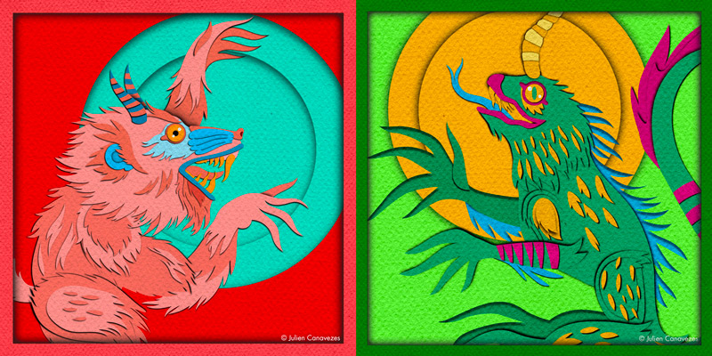 illustration d'animaux papier découpé
