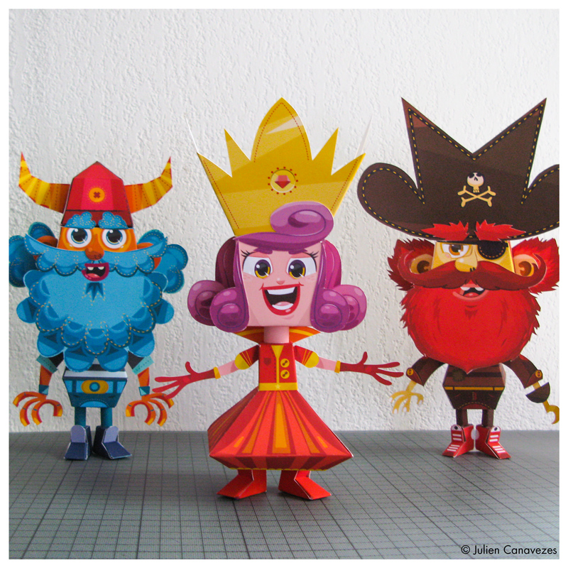 paper toys pirate, princesse et vinking