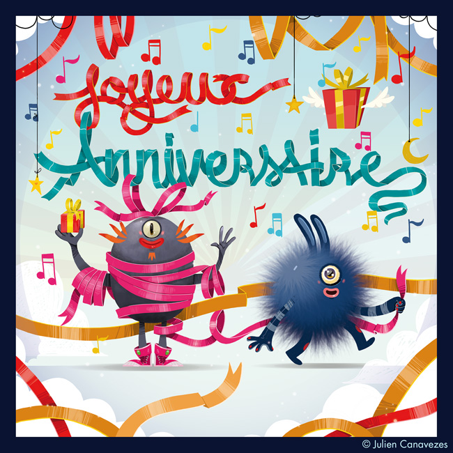 Carte anniversaire pour enfants avec des monstres