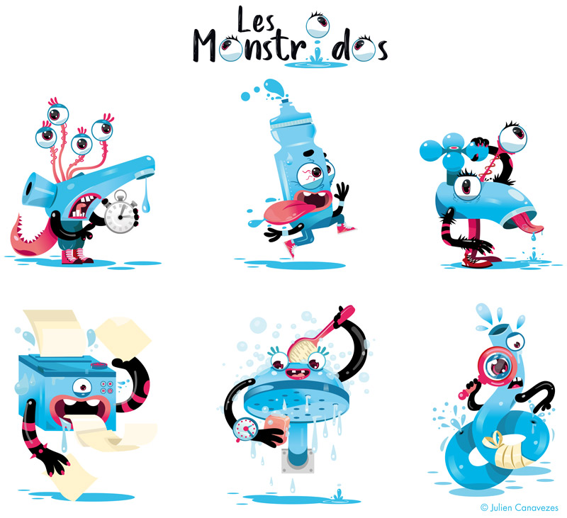 mascotte illustration traitement et gaspillage de l'eau potable